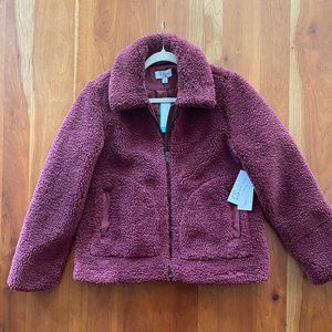 Burgundy Sherpa Fleece Jacket, C S New York by Coffeeshop, Sz Med, NWT